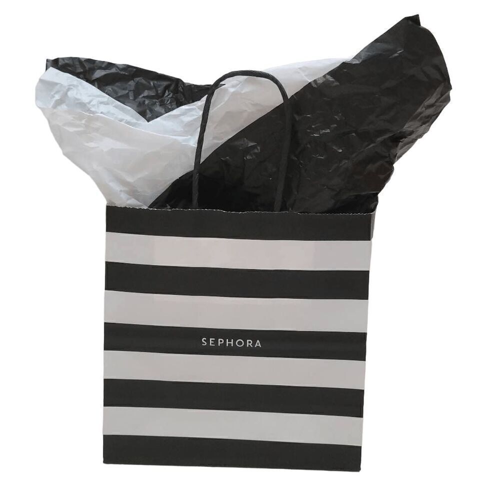 🖤🤍 SEPHORA Empty Black White Striped Paper Shopping Gift Bag with Tissues